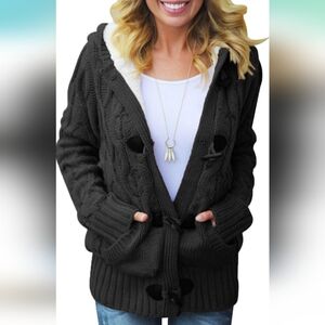 Dokotoo women's black cable knit winter button up cardigan jacket size 2X